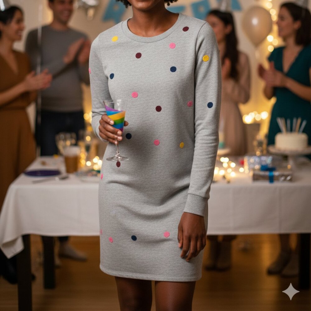 Boden Womens Sweatshirt Dress 100% Cotton US 2R Polka Dot Colorful Whimsical